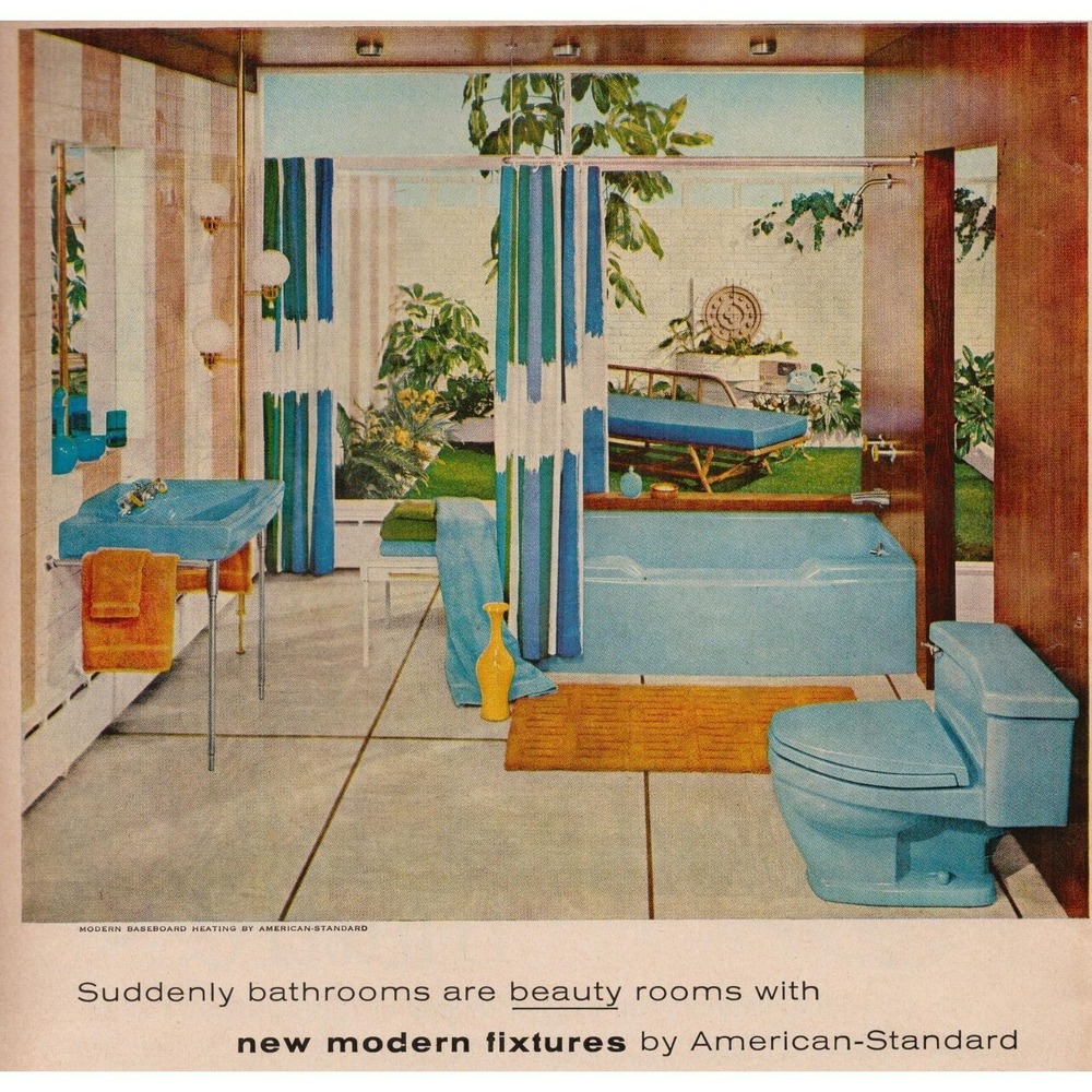 American Standard Mid Century Modern Bathroom Fixtures Vintage Print Ad 1958